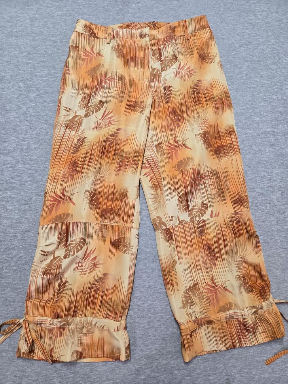 Dana Buchman Pants Womens 6 Orange Silk Capri Tropical Floral Ruched Hem Beach